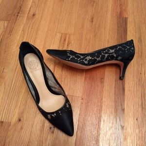 Tory Burch Glenna Satin Pointed Lace Pumps
